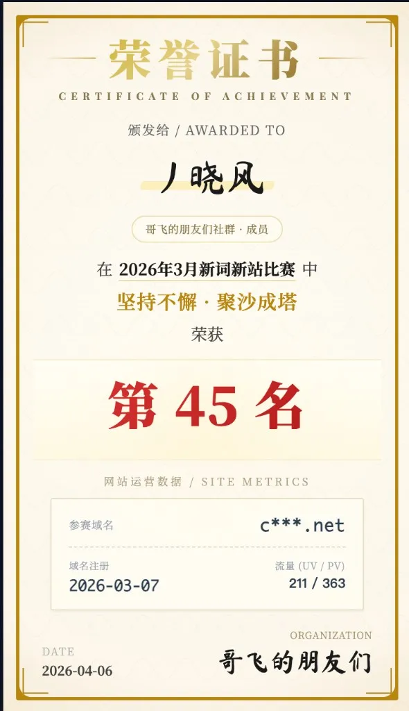 3月新词新站比赛复盘：49个网站，我排第45名