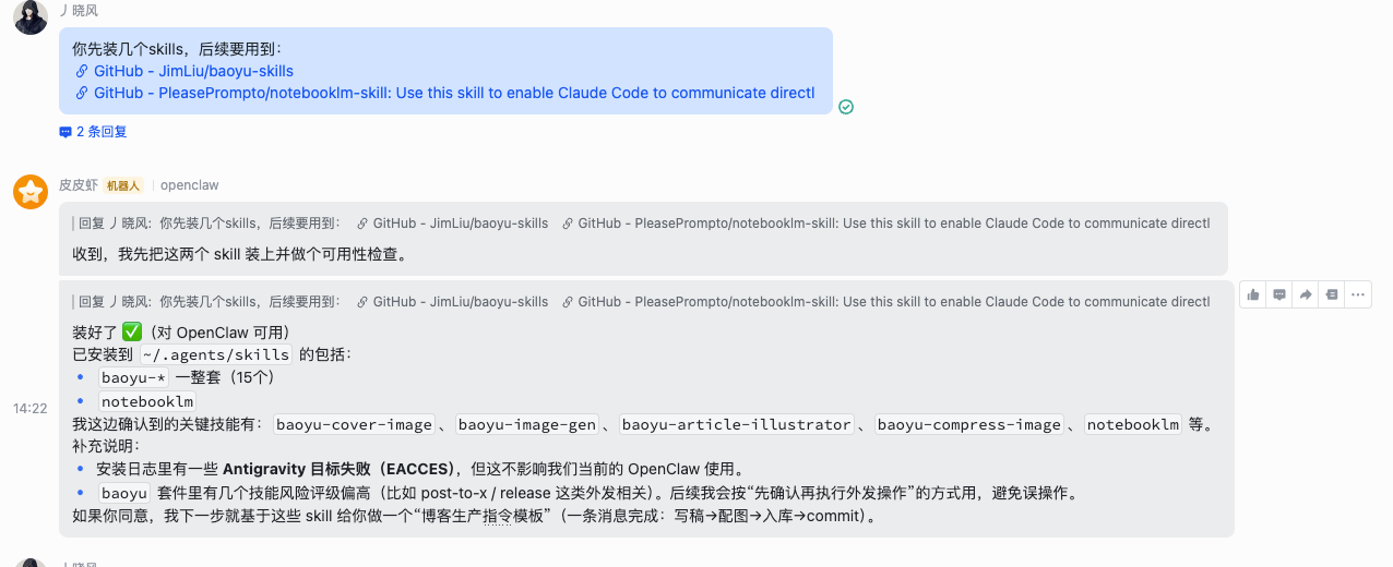 安装 Skills 的执行记录